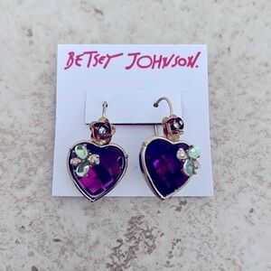 Betsey Johnson Rhinestone Dangle Earrings Hearts NEW